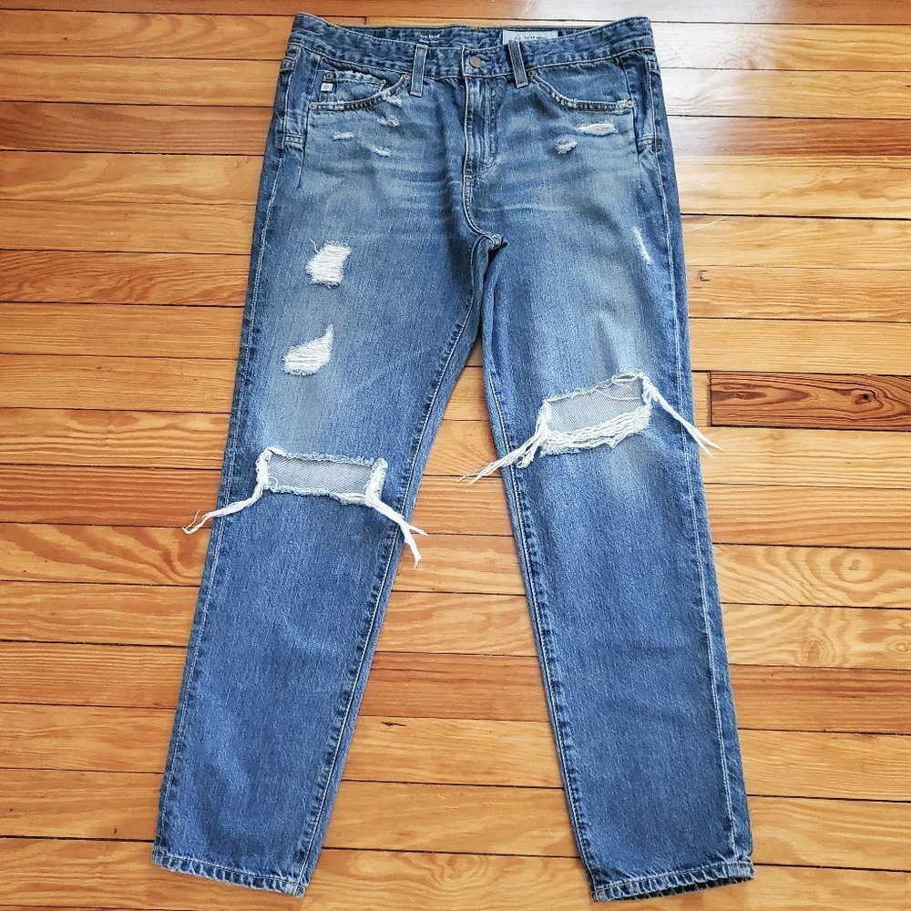 Ag The Beau Slouchy Skinny Distressed Destroyed Ripped Jeans 100% Cotton Sz 29R - Picture 2 of 16